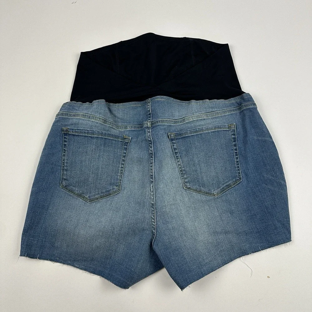 Ingrid & Isabel Maternity MIDI Shorts Denim Blue Jean Plus Sz 16W Stretch Cutoff